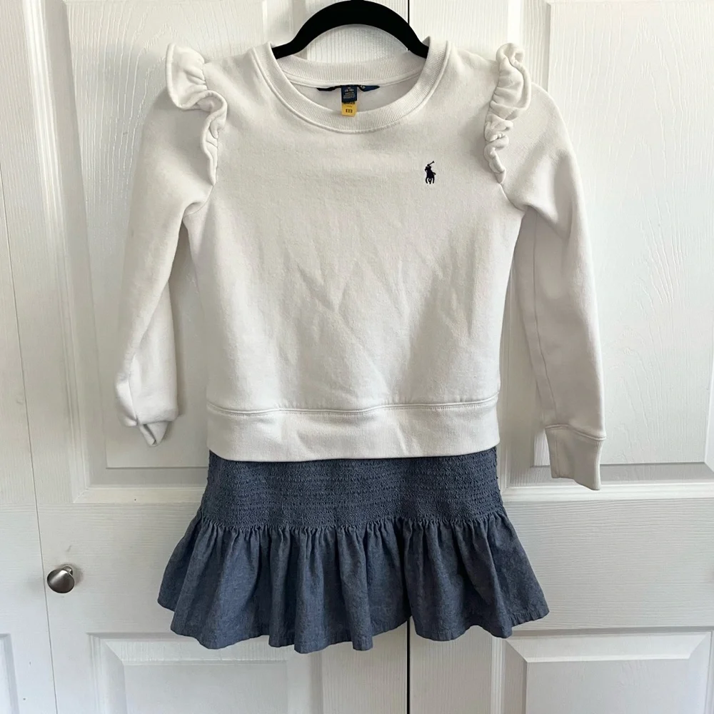 Ralph Lauren White and Blue Kids Ruffle Dress